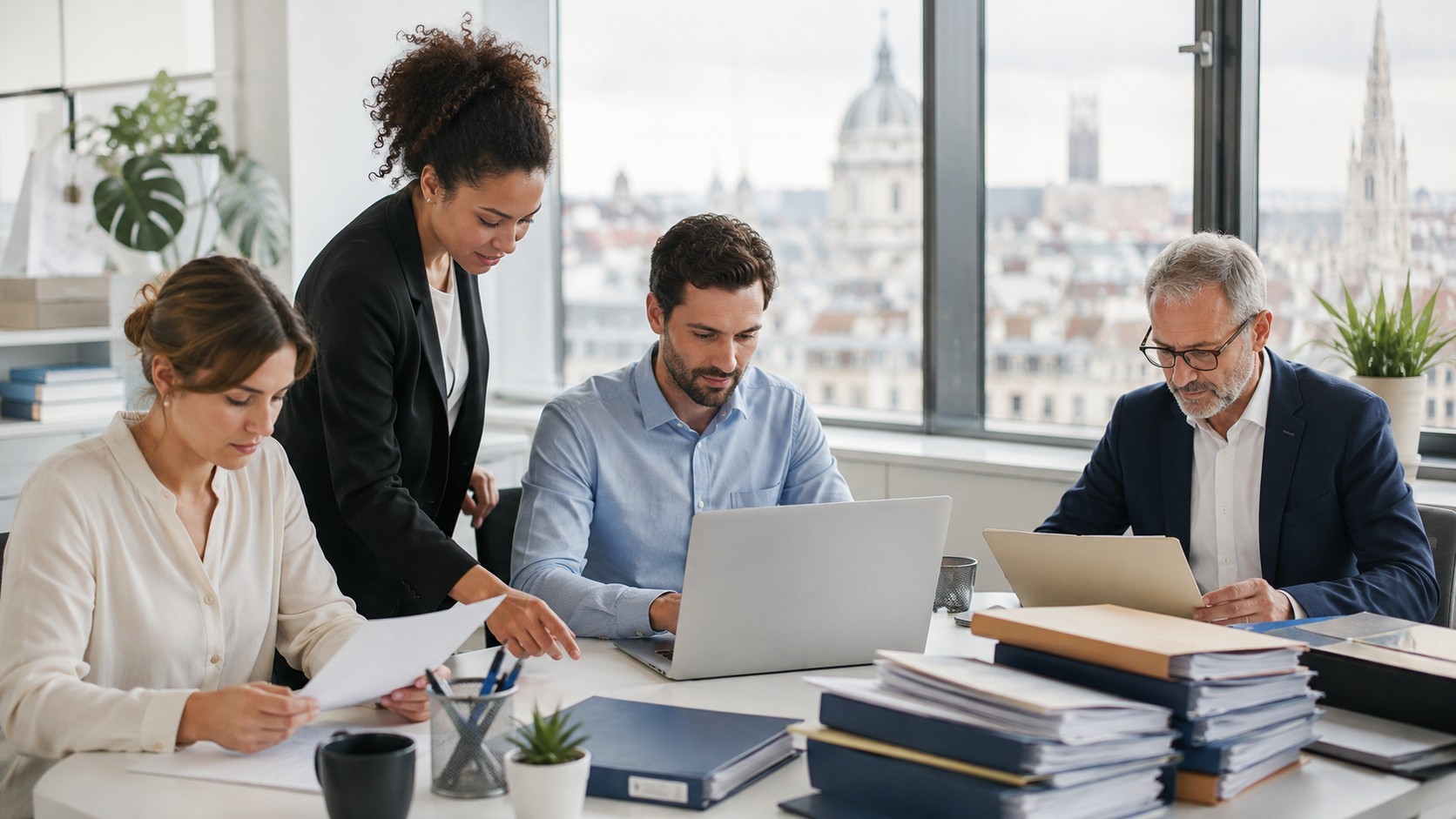 Documents et ordinateur dans un bureau